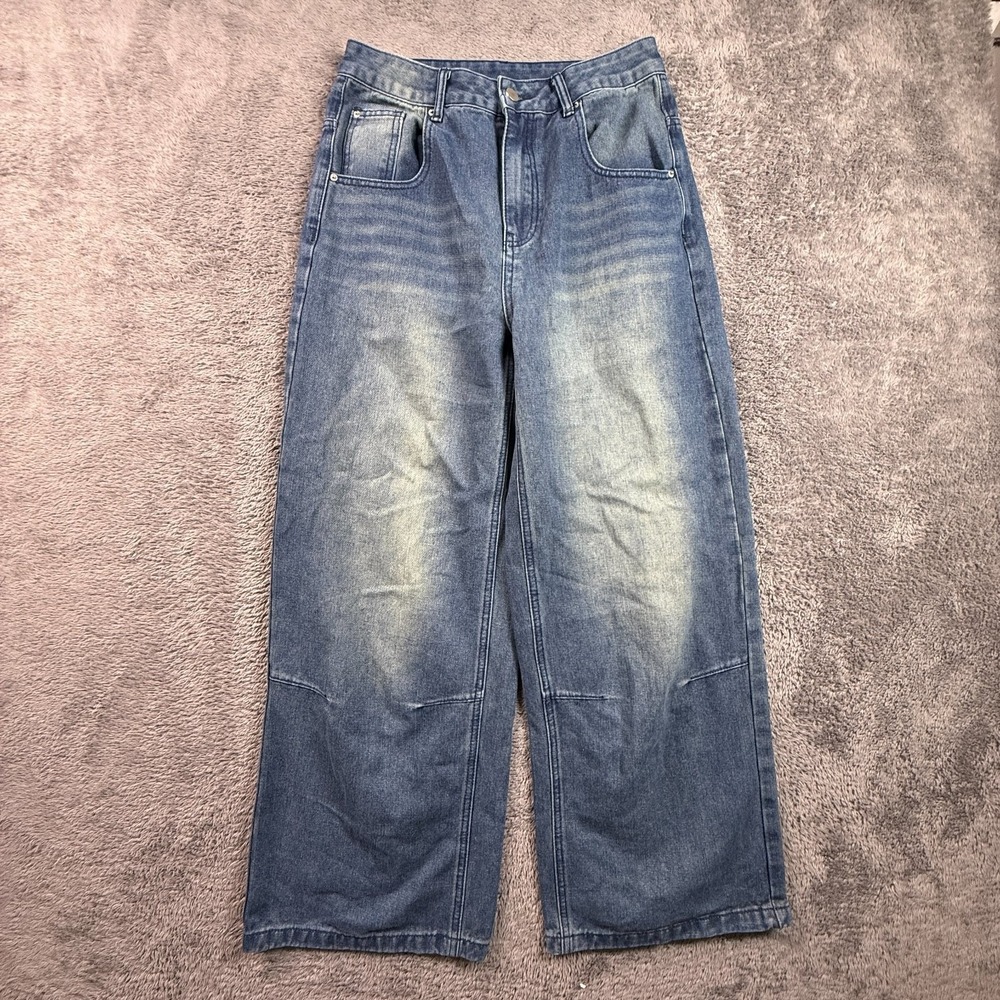 MYOURSA Wide Leg Baggy Jeans Womens M Blue Denim 28x29 Skater Y2K Streetwear